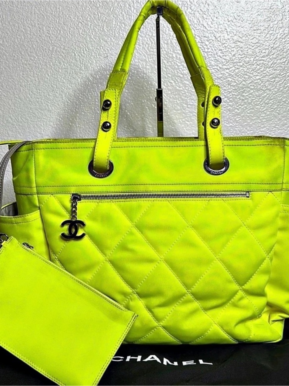 Chanel Travel Line Nylon Tote Bag Green